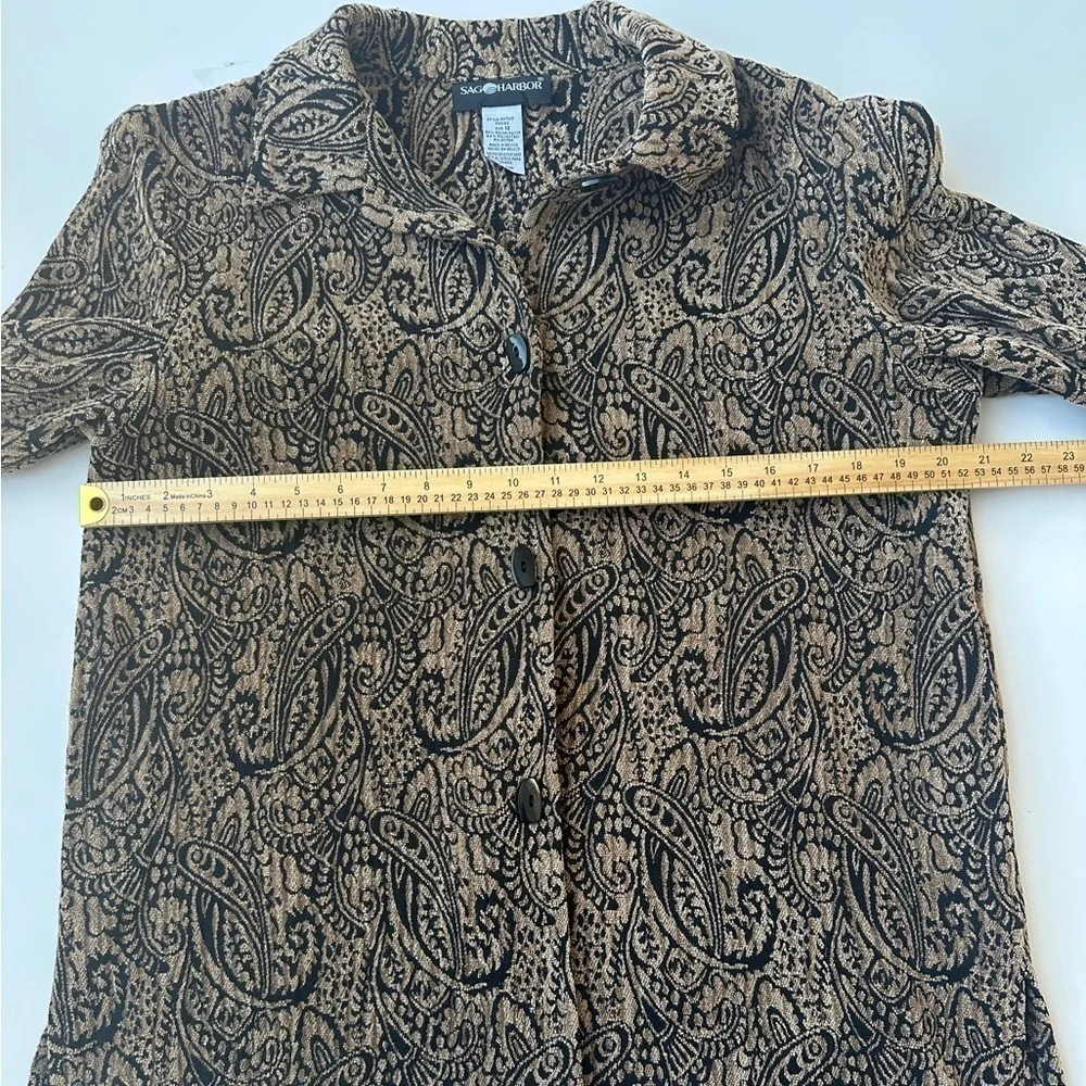 Sag Harbor Brown Black Paisley Unique Woven Textured Button Up Shirt Women’s 12 - Picture 6 of 8